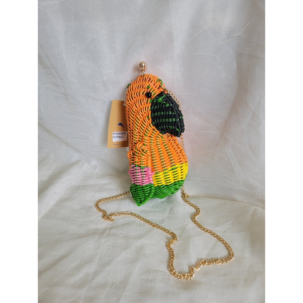 VIRAL Tommy Bahama Woven Wicker Crossbody Tropical Parrot Handbag NWT